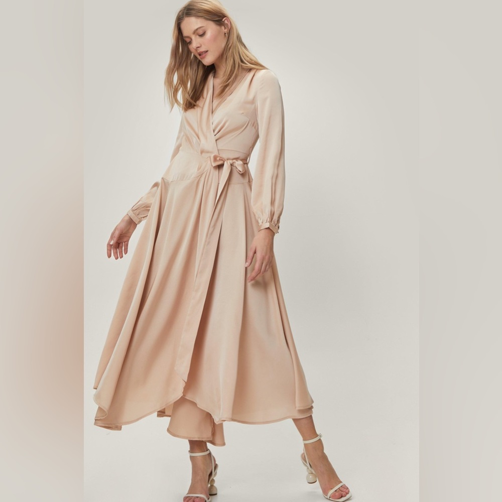 Champagne satin wrap dress
